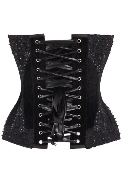 Top Drawer Black Velvet & Beaded Steel Boned Overbust Corset.