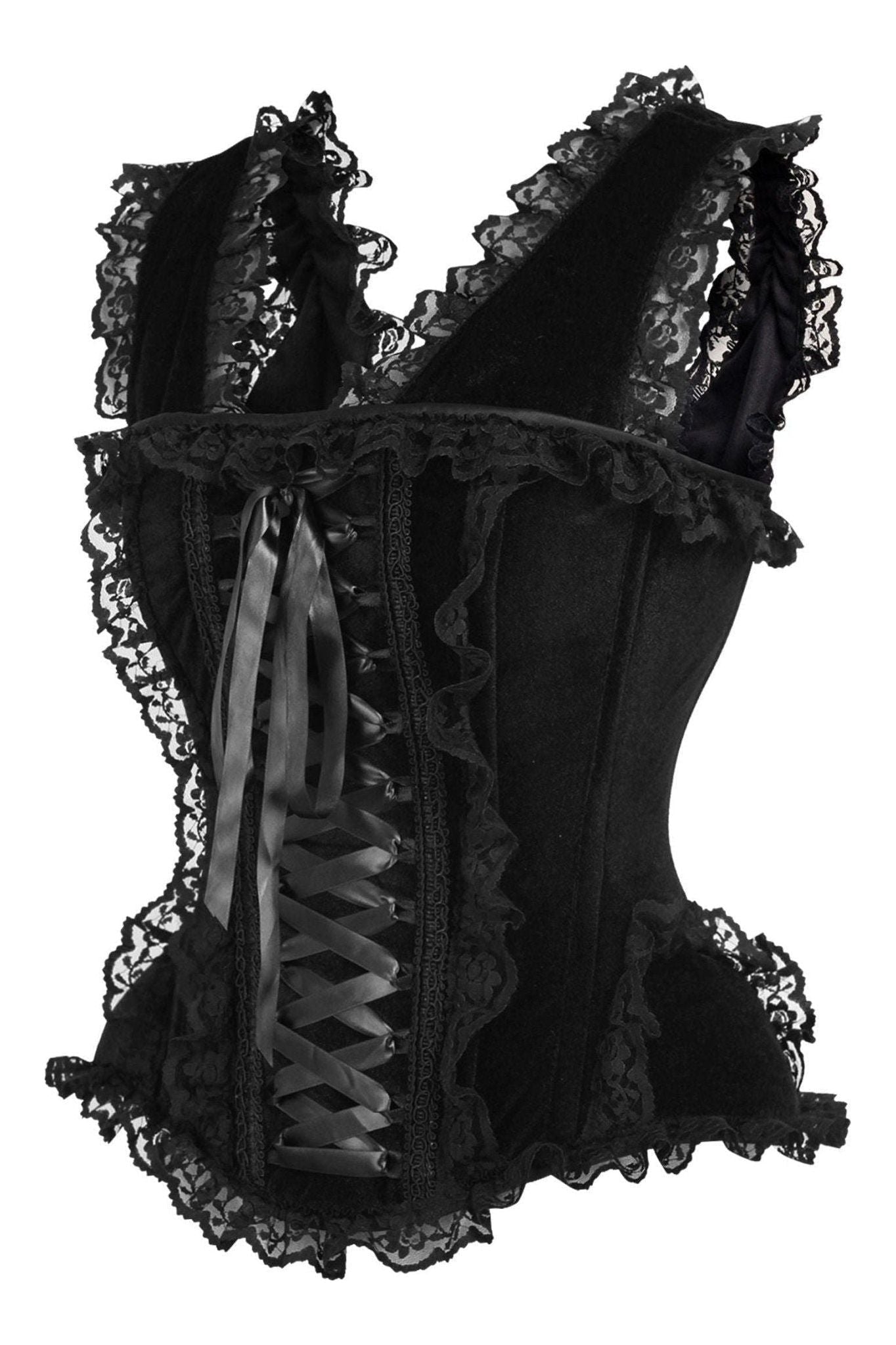 Top Drawer Black Velvet & Lace Steel Boned Corset w/Cap Sleeves.