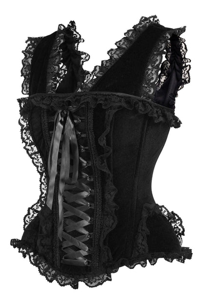 Top Drawer Black Velvet & Lace Steel Boned Corset w/Cap Sleeves.