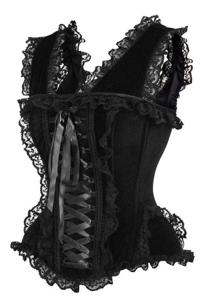 Top Drawer Black Velvet & Lace Steel Boned Corset w/Cap Sleeves