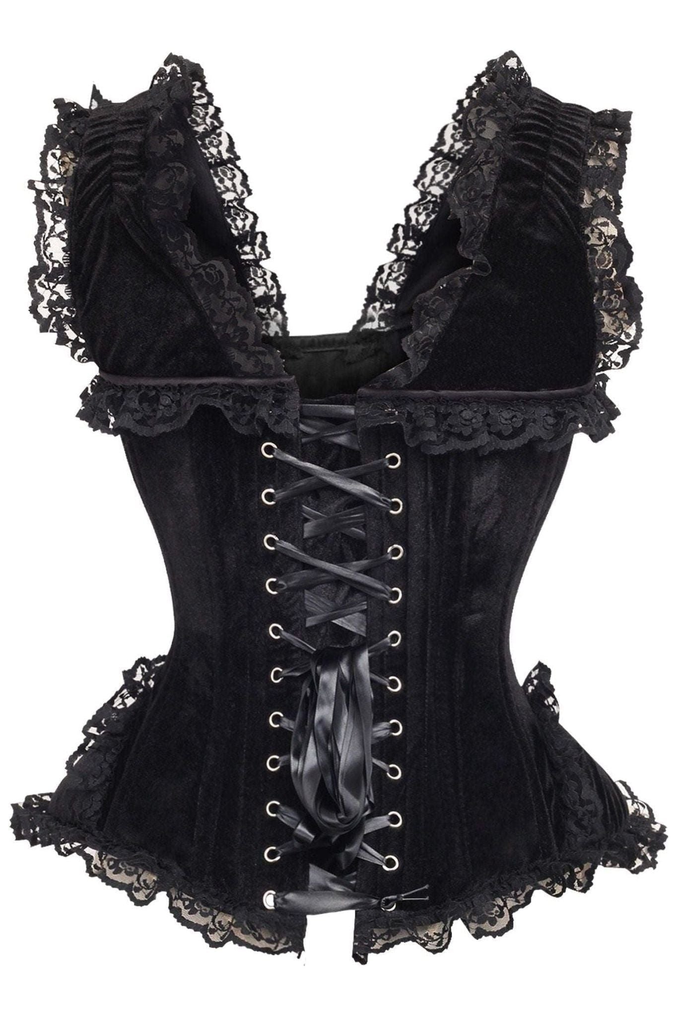 Top Drawer Black Velvet & Lace Steel Boned Corset w/Cap Sleeves.
