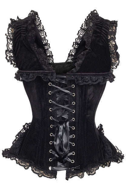 Top Drawer Black Velvet & Lace Steel Boned Corset w/Cap Sleeves.