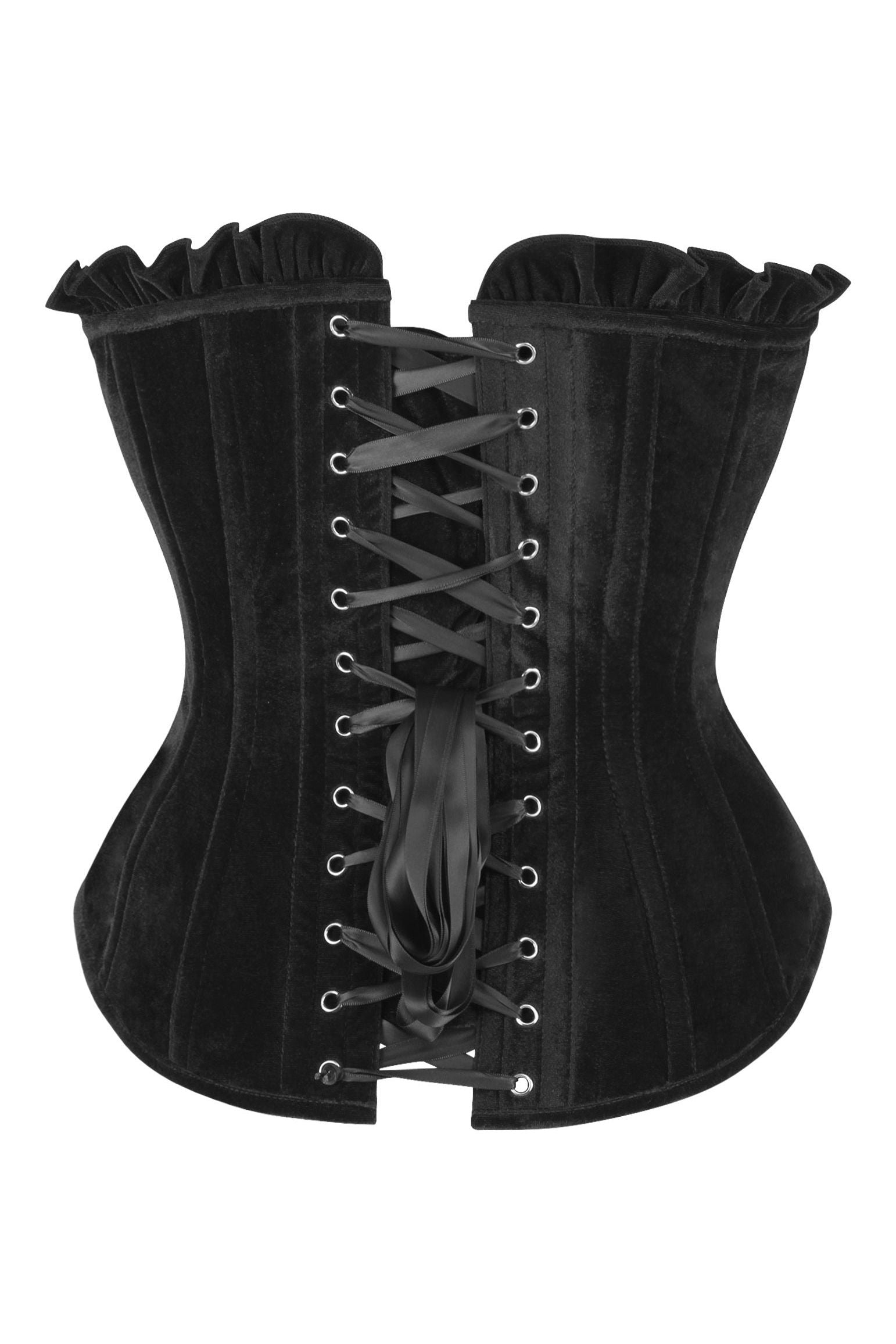 Top Drawer Black Velvet Lace-Up Steel Boned Overbust Corset.