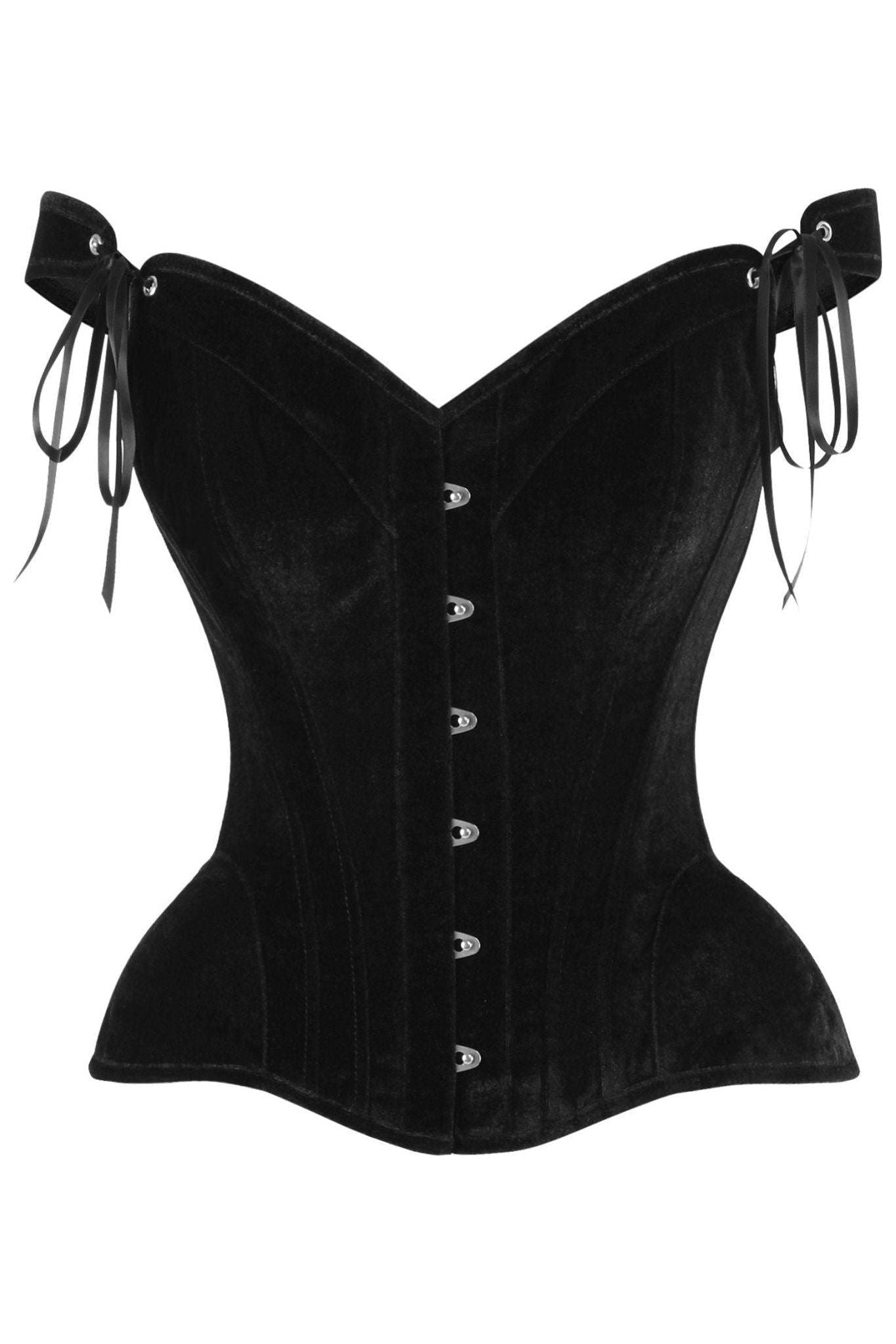 Top Drawer Black Velvet Steel Boned Corset w/Straps.
