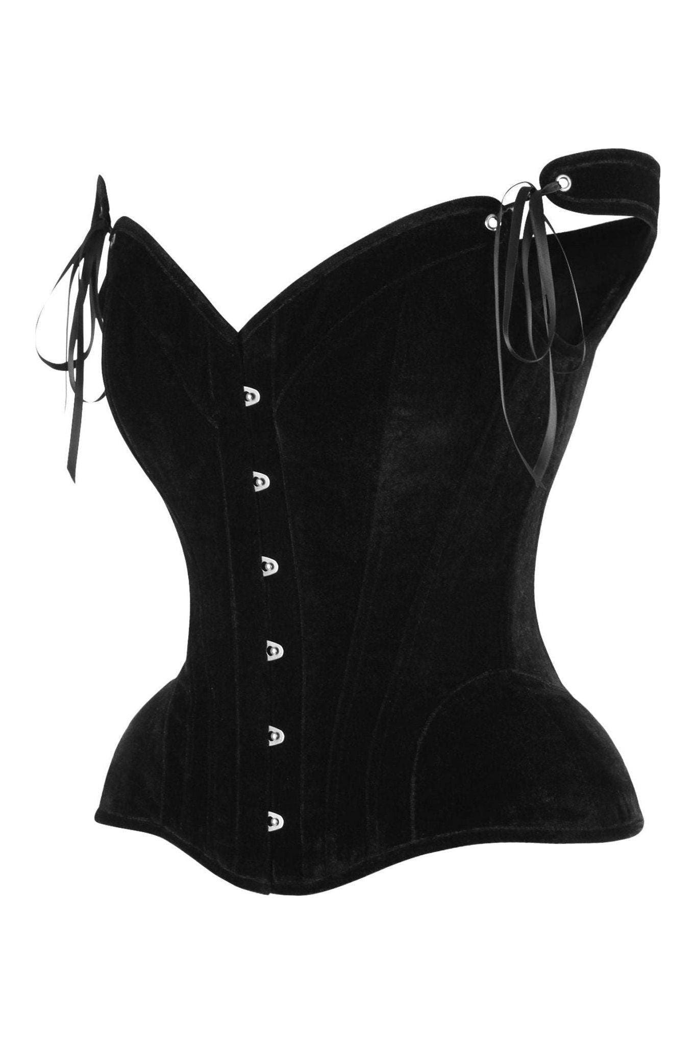 Top Drawer Black Velvet Steel Boned Corset w/Straps.