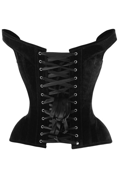 Top Drawer Black Velvet Steel Boned Corset w/Straps.