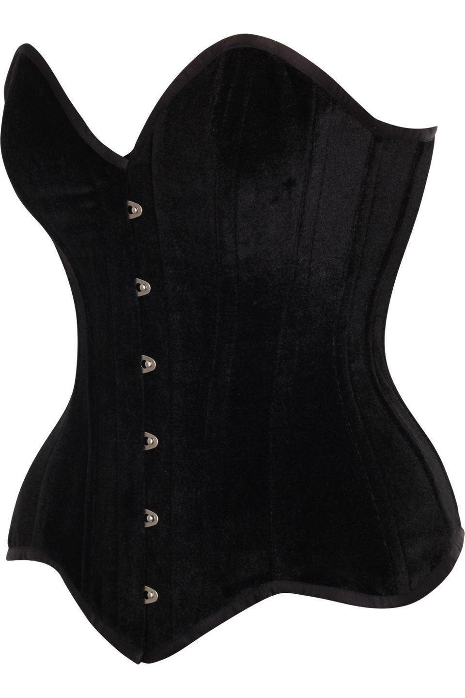 Top Drawer Black Velvet Steel Boned Overbust Corset.