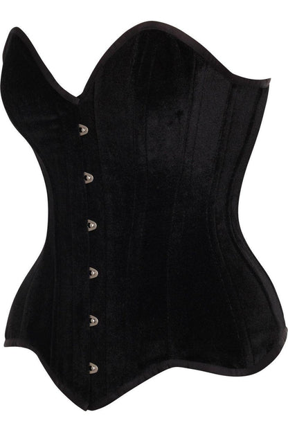 Top Drawer Black Velvet Steel Boned Overbust Corset.