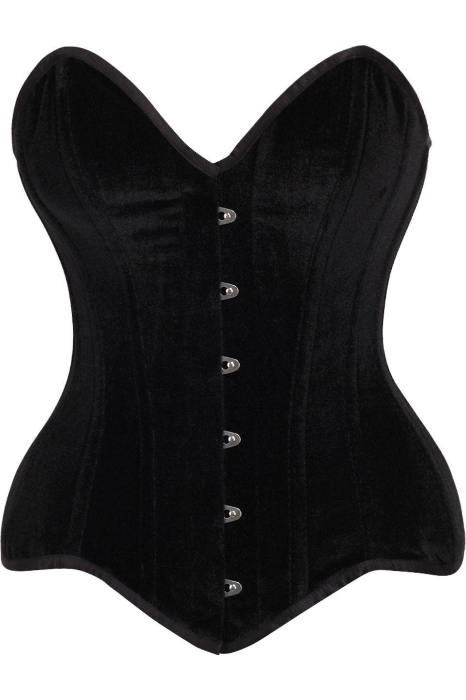 Top Drawer Black Velvet Steel Boned Overbust Corset.