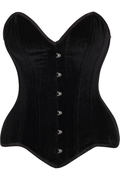 Top Drawer Black Velvet Steel Boned Overbust Corset.