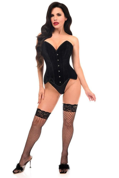 Top Drawer Black Velvet Steel Boned Overbust Corset