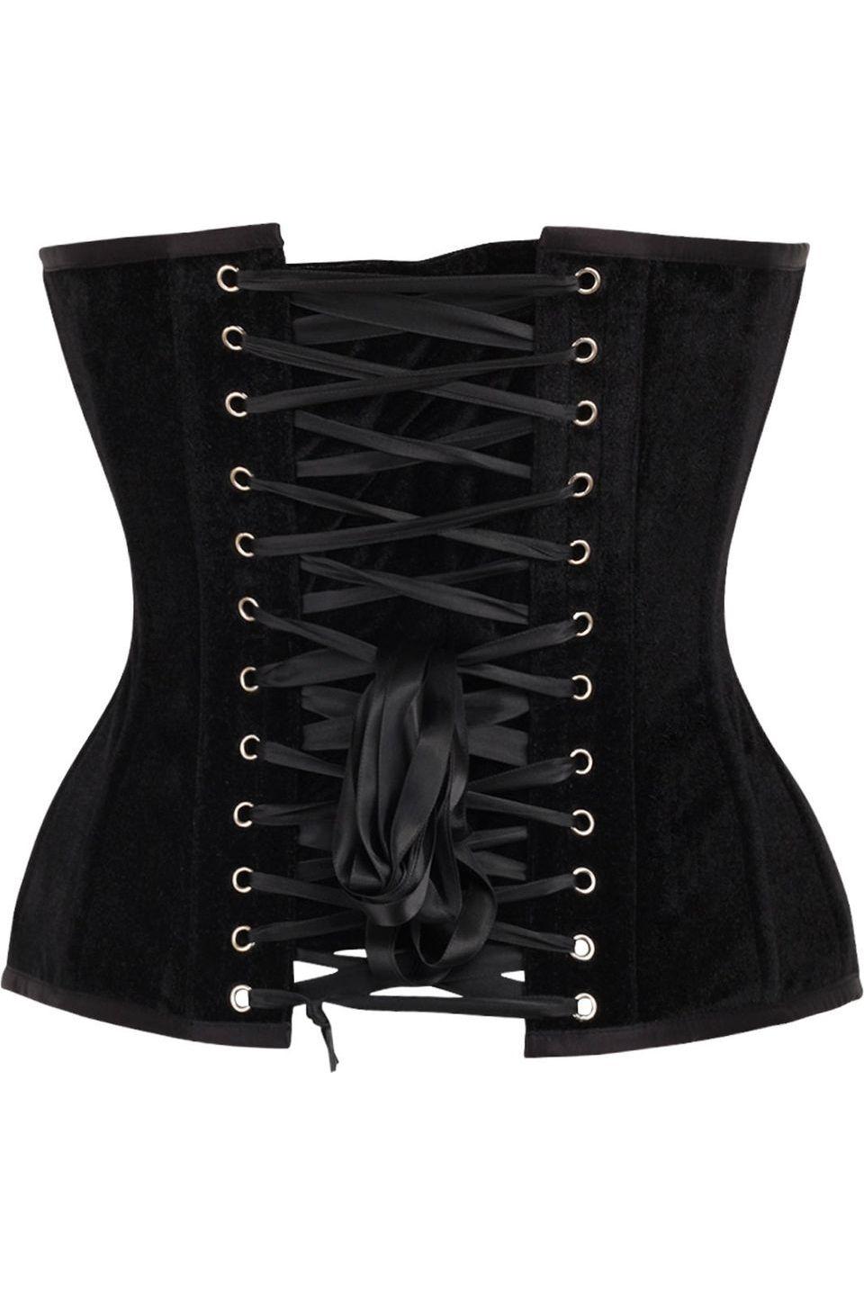 Top Drawer Black Velvet Steel Boned Overbust Corset.