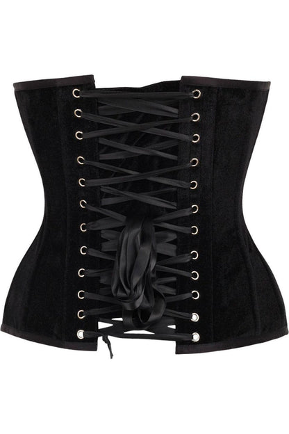 Top Drawer Black Velvet Steel Boned Overbust Corset.
