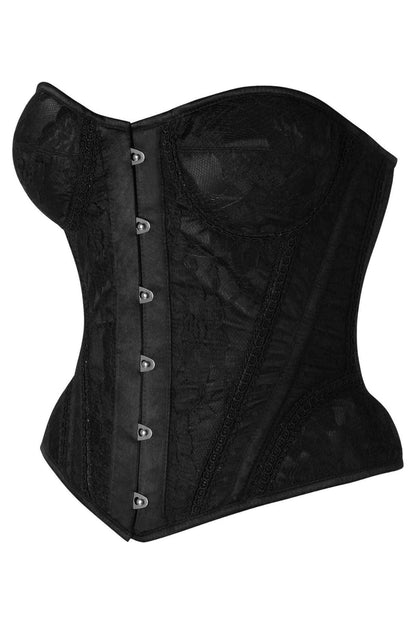 Top Drawer Black w/Black Lace Steel Boned Underwire Bustier Corset.