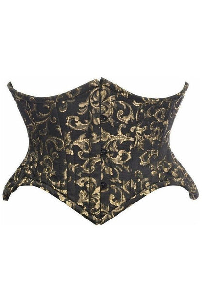 Top Drawer Black/Gold Brocade Double Steel Boned Mini Cincher Corset