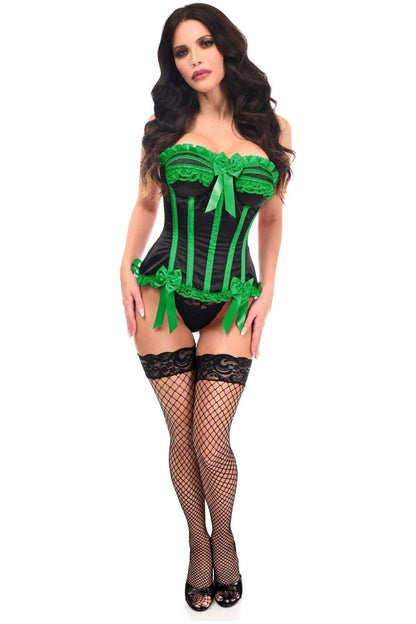 Top Drawer Black/Green Satin Steel Boned Burlesque Corset.