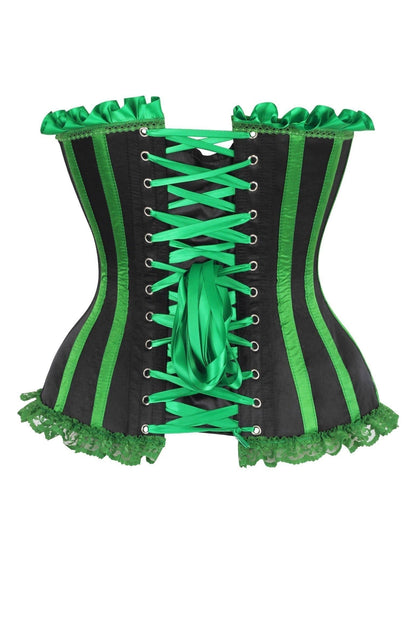 Top Drawer Black/Green Satin Steel Boned Burlesque Corset