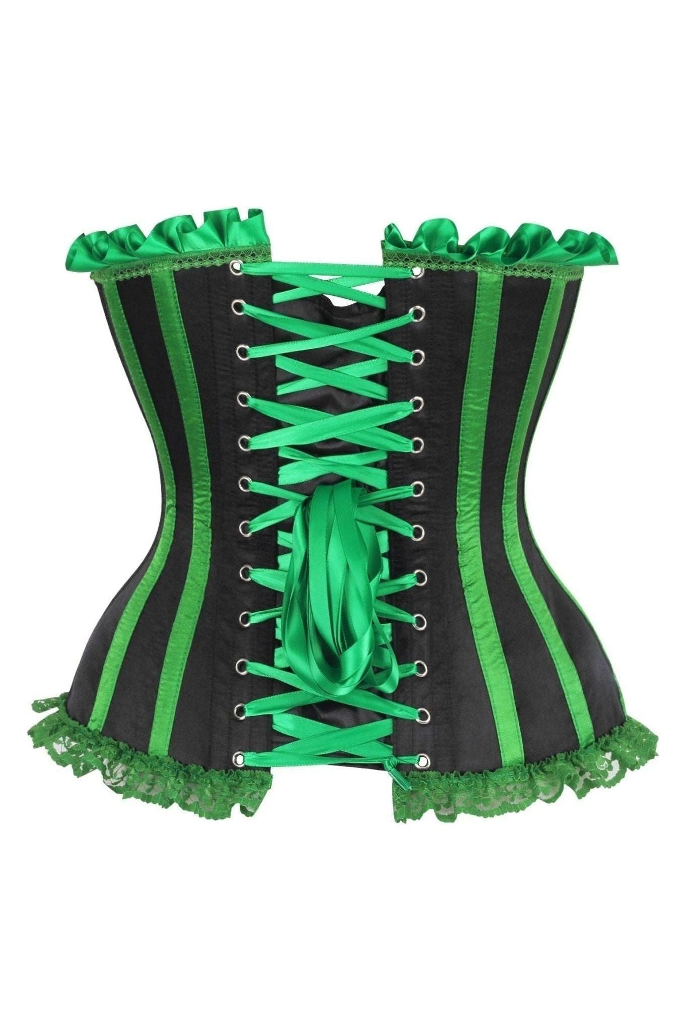 Top Drawer Black/Green Satin Steel Boned Burlesque Corset.
