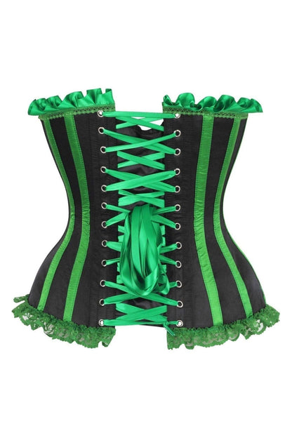 Top Drawer Black/Green Satin Steel Boned Burlesque Corset.