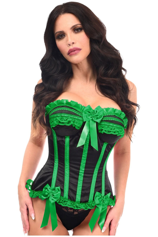 Top Drawer Black/Green Satin Steel Boned Burlesque Corset.