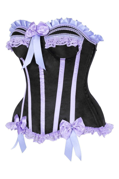 Top Drawer Black/Lavender Satin Steel Boned Burlesque Corset.