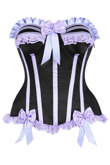 Top Drawer Black/Lavender Satin Steel Boned Burlesque Corset.