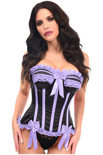 Top Drawer Black/Lavender Satin Steel Boned Burlesque Corset.