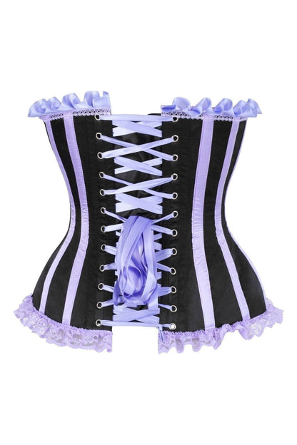 Top Drawer Black/Lavender Satin Steel Boned Burlesque Corset.