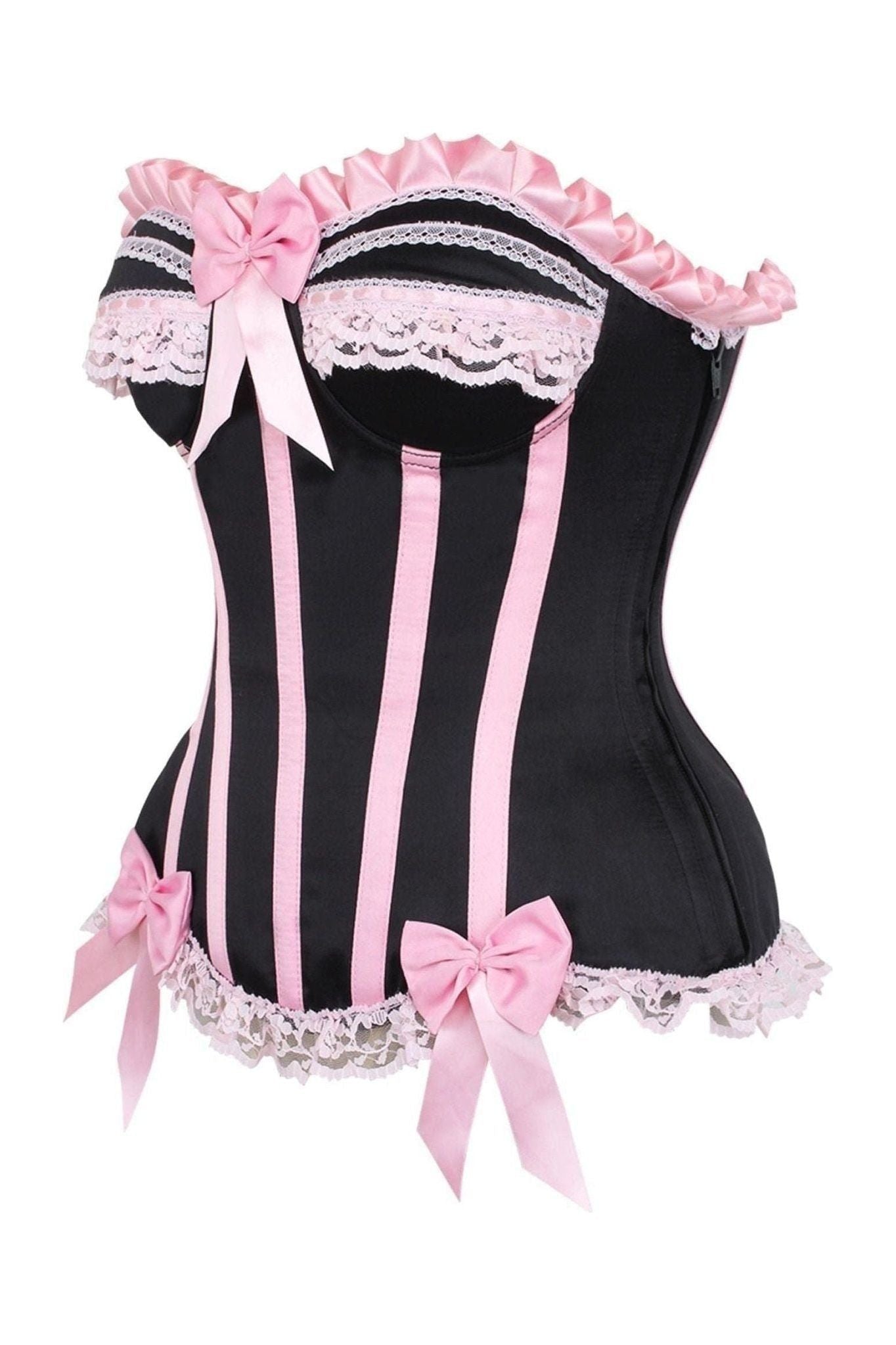 Top Drawer Black/Pink Steel Boned Burlesque Corset.
