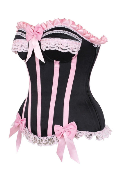 Top Drawer Black/Pink Steel Boned Burlesque Corset.