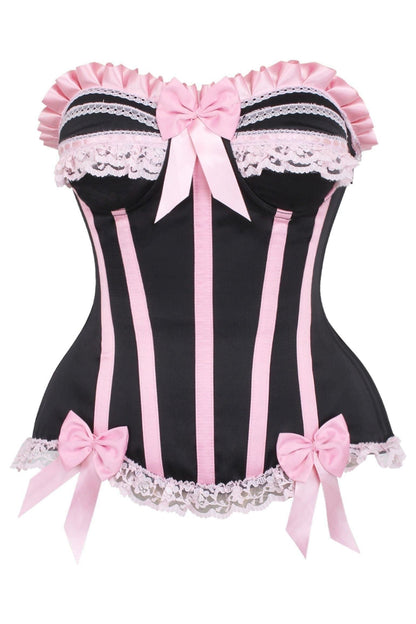 Top Drawer Black/Pink Steel Boned Burlesque Corset.