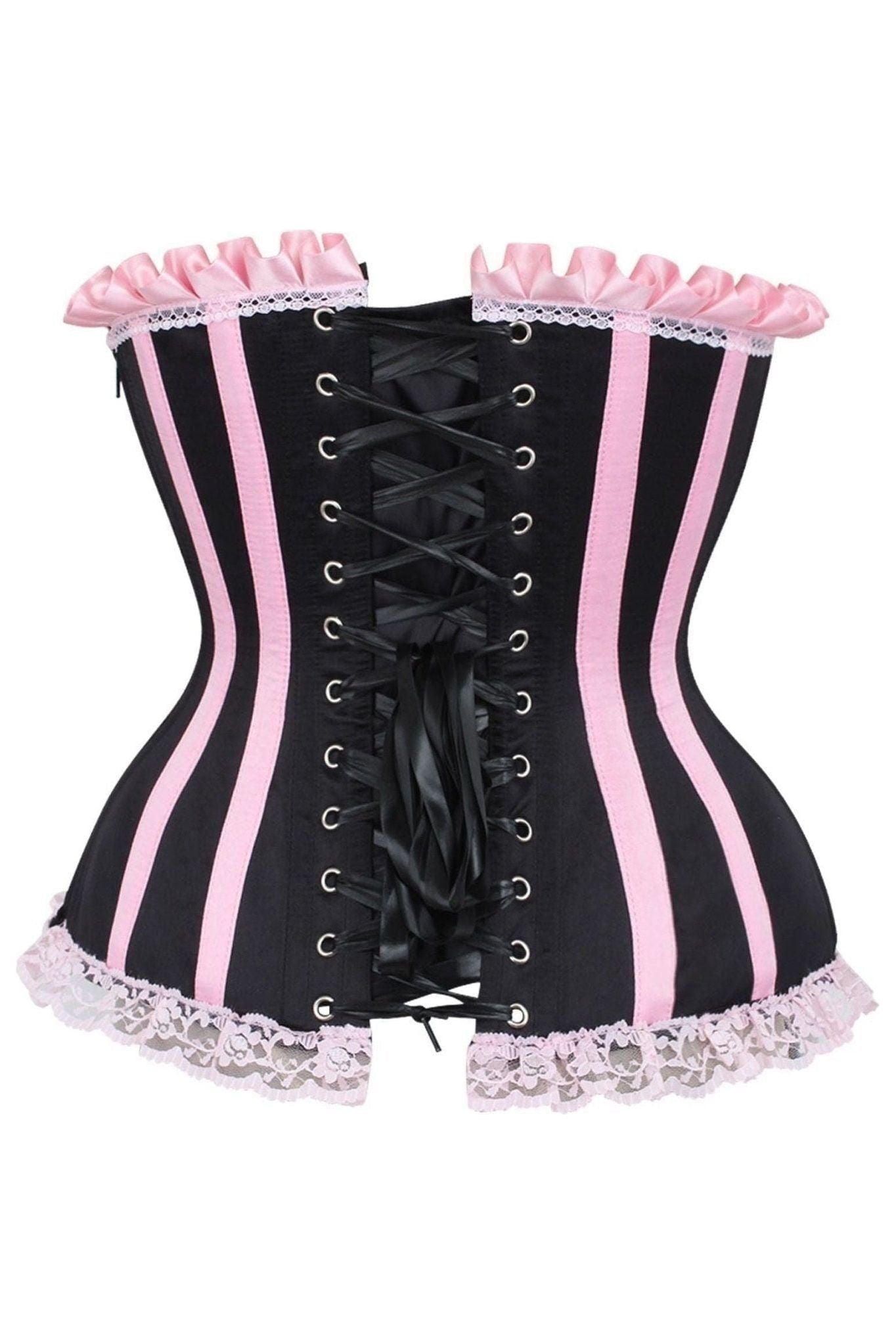 Top Drawer Black/Pink Steel Boned Burlesque Corset.