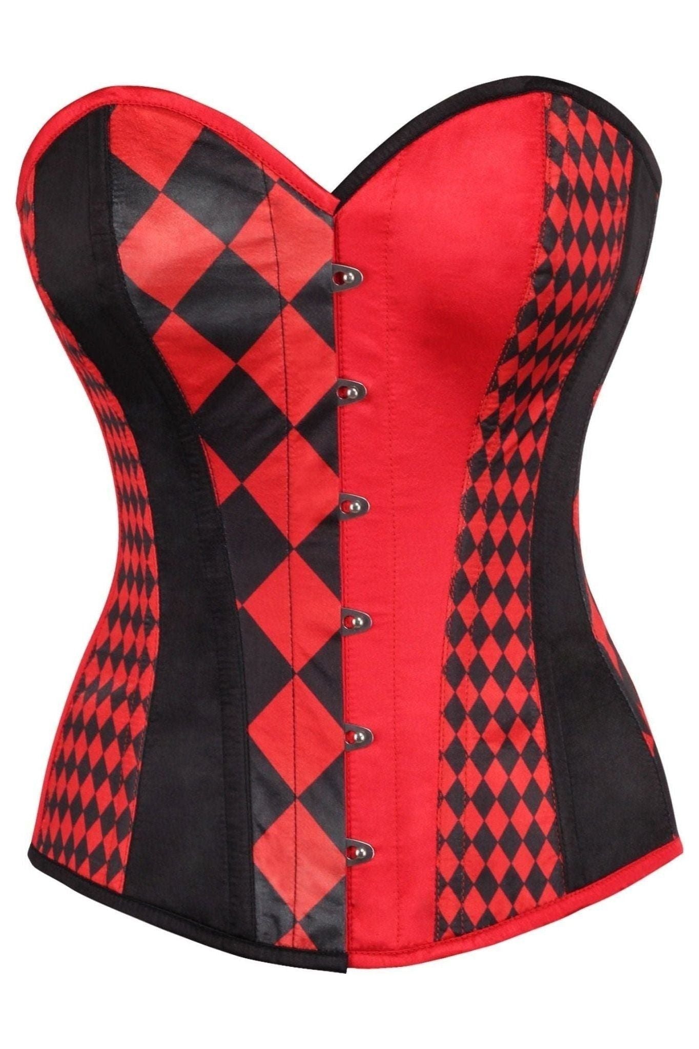 Top Drawer Black/Red Print Steel Boned Corset.