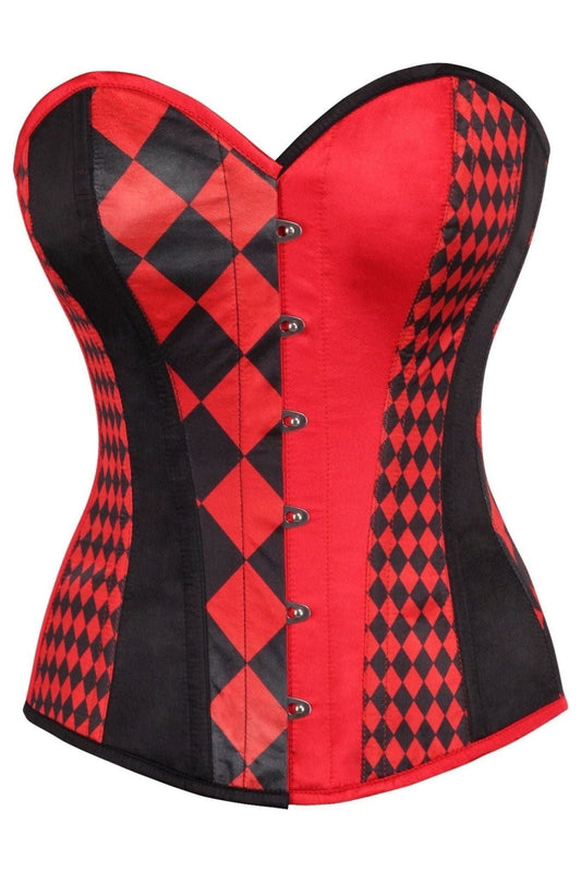 Top Drawer Black/Red Print Steel Boned Corset.
