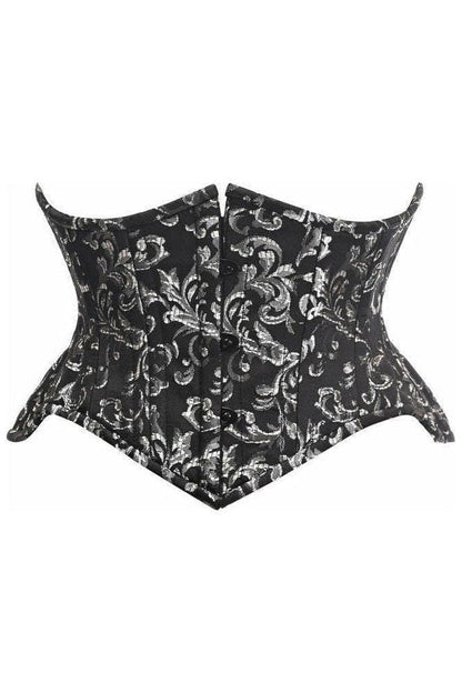 Top Drawer Black/Silver Brocade Double Steel Boned Mini Cincher Corset