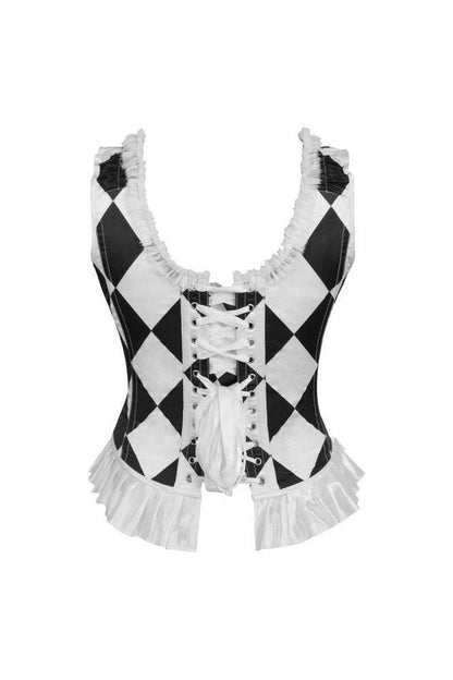 Top Drawer Black/White Diamond Steel Boned Corset w/Straps