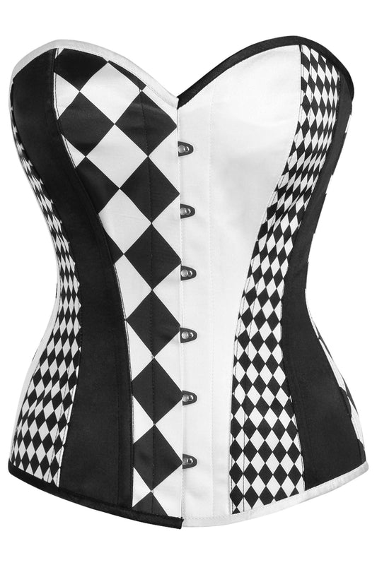 Top Drawer Black/White Print Steel Boned Corset.