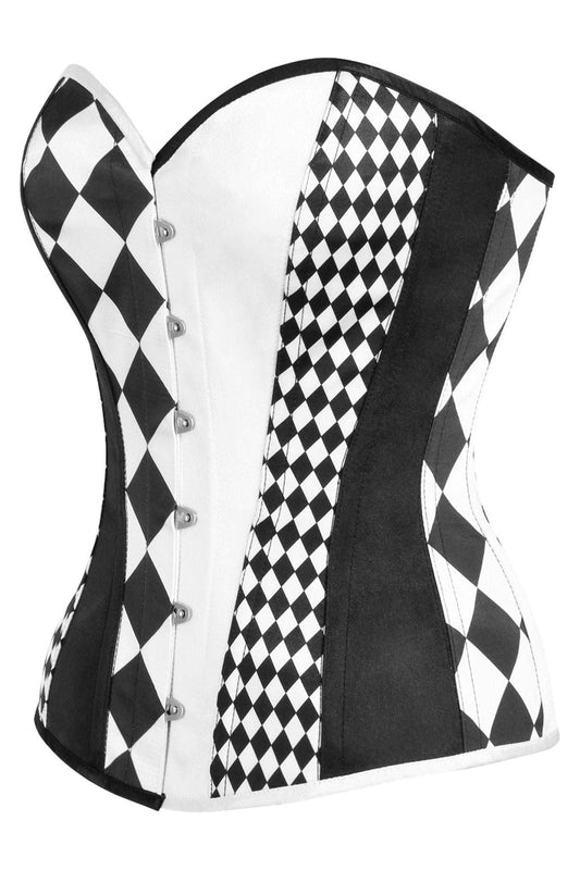 Top Drawer Black/White Print Steel Boned Corset.
