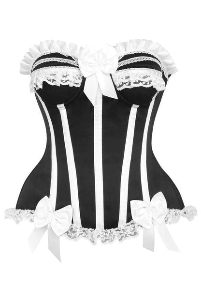 Top Drawer Black/White Steel Boned Burlesque Corset