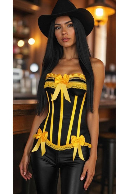 Top Drawer Black/Yellow Satin Steel Boned Burlesque Corset