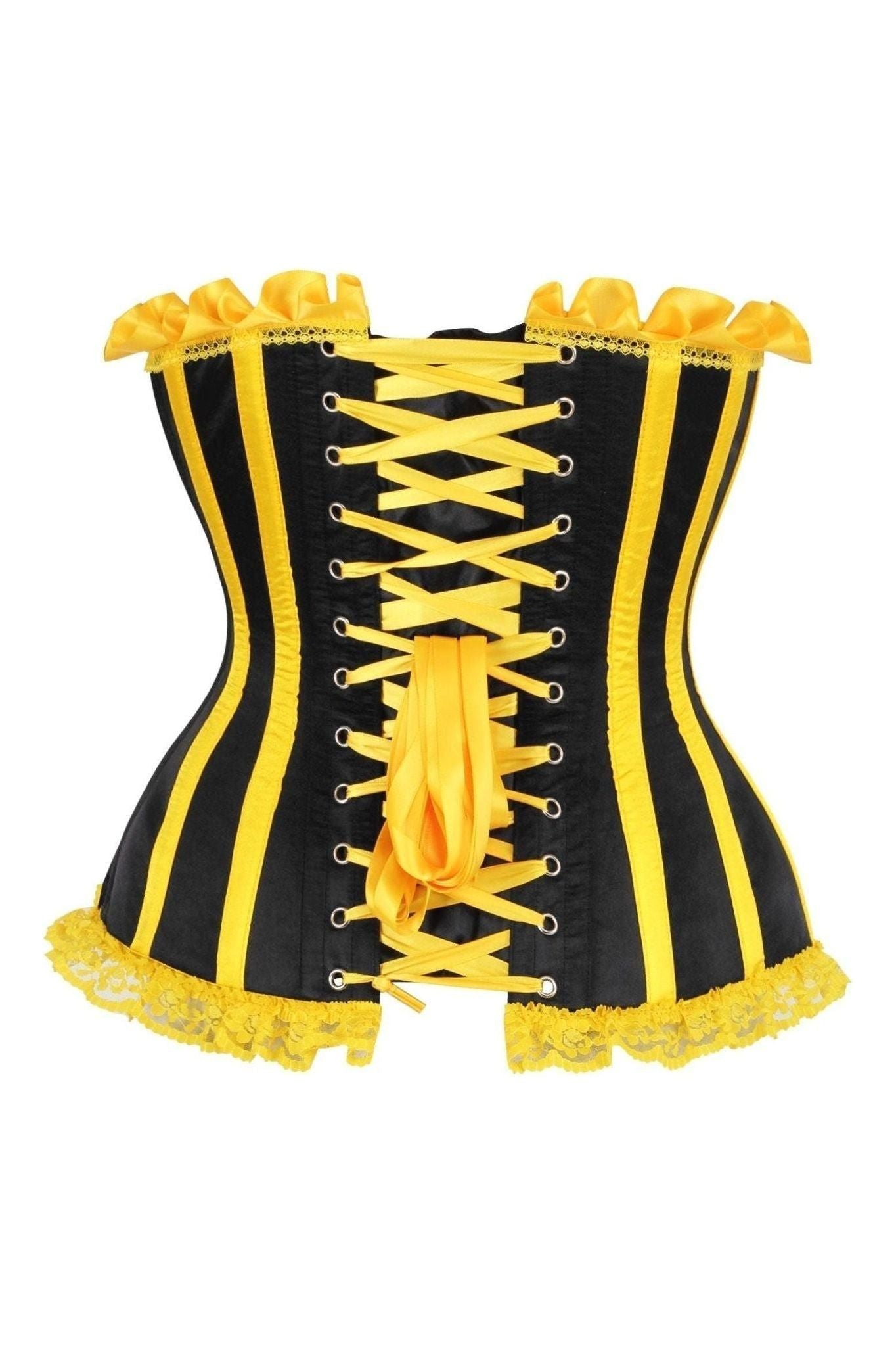 Top Drawer Black/Yellow Satin Steel Boned Burlesque Corset.