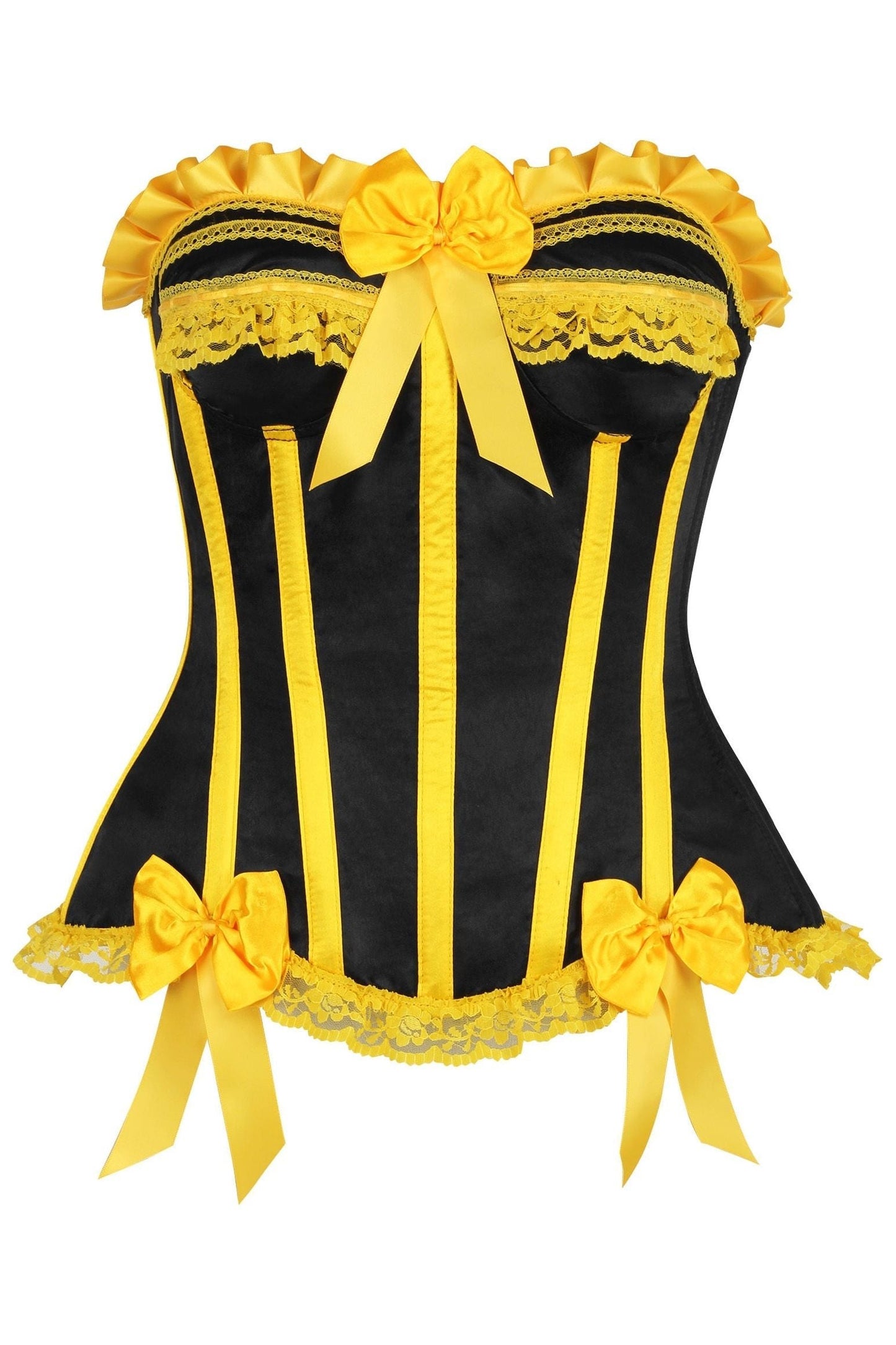 Top Drawer Black/Yellow Satin Steel Boned Burlesque Corset.