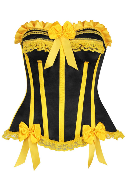 Top Drawer Black/Yellow Satin Steel Boned Burlesque Corset.