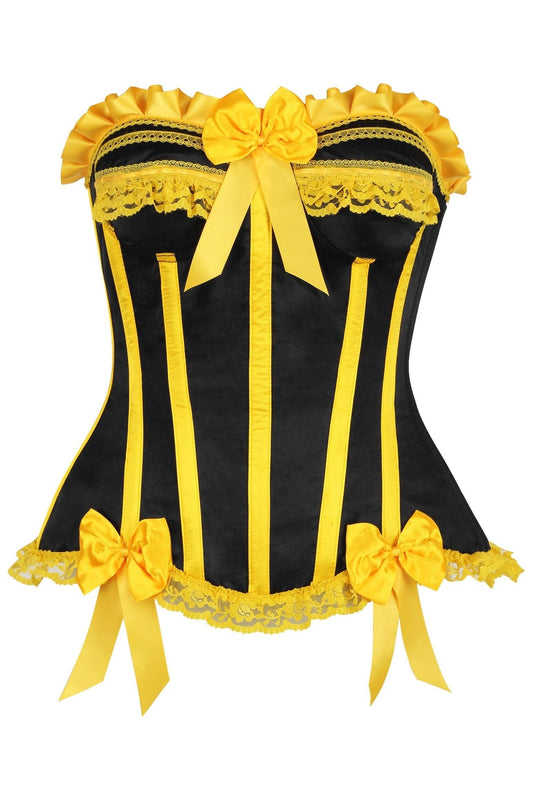 Top Drawer Black/Yellow Satin Steel Boned Burlesque Corset.