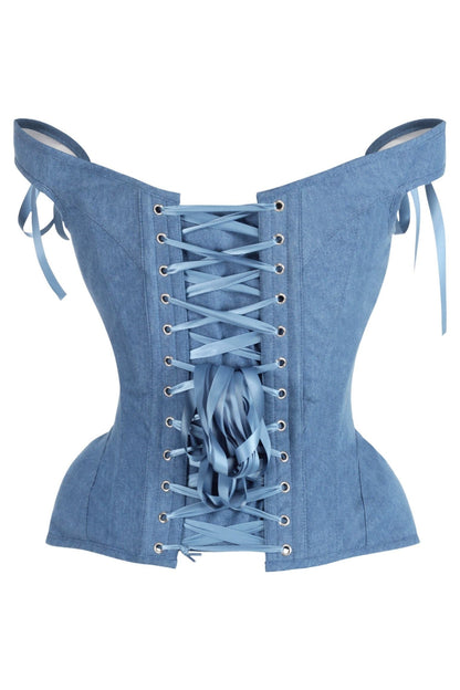 Top Drawer Blue Denim Steel Boned Corset w/Straps.