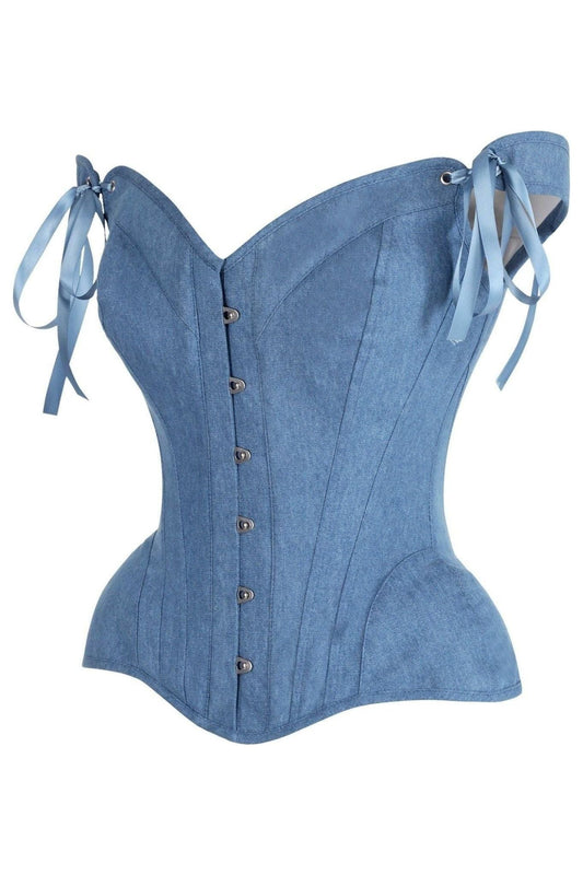 Top Drawer Blue Denim Steel Boned Corset w/Straps.