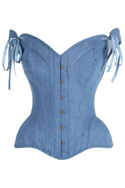 Top Drawer Blue Denim Steel Boned Corset w/Straps.