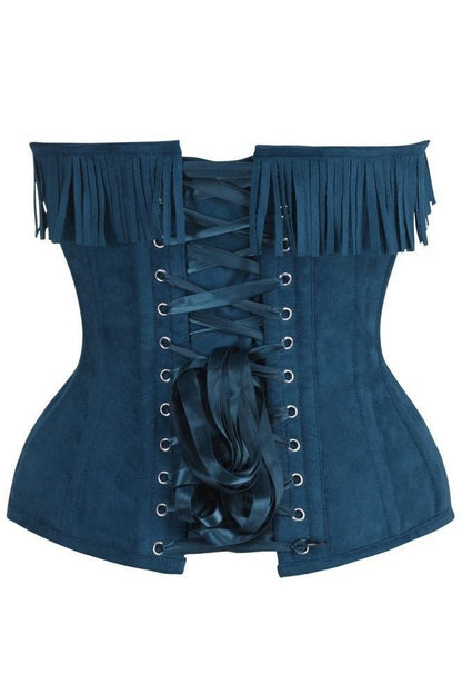 Top Drawer Blue Suede Steel Boned Overbust Corset w/Fringe