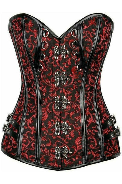 Top Drawer Brocade & Faux Leather Steel Boned Corset