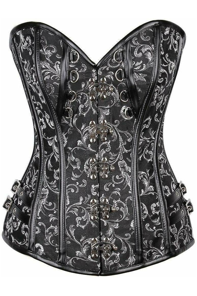 Top Drawer Brocade & Faux Leather Steel Boned Corset